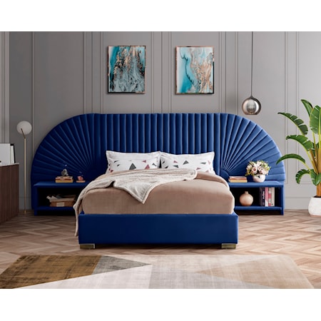 3-Piece Navy Velvet Queen Bedroom Set