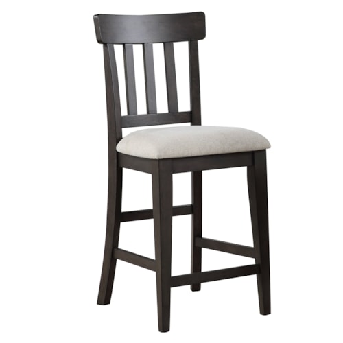 Transitional Upholstered Counter-Height Side Chair with Slat Back