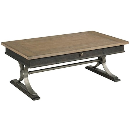 Transitional Rectangular Coffee Table with Trestle Base