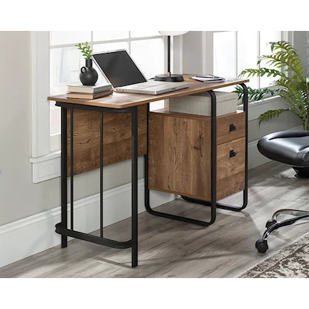 Rustic Single Pedestal Desk with Open Storage Shelf