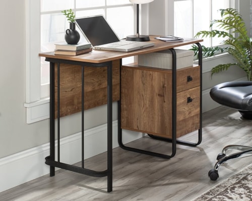 Rustic Single Pedestal Desk with Open Storage Shelf