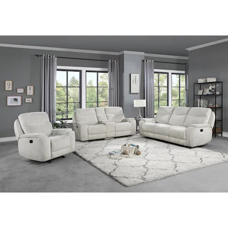 Transitional White Reclining Living Room Set