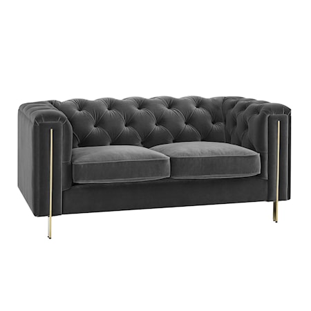 Velvet Button-Tufted Chesterfield Loveseat