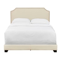 Clipped Corner Queen Upholstered Bed in Linen Beige