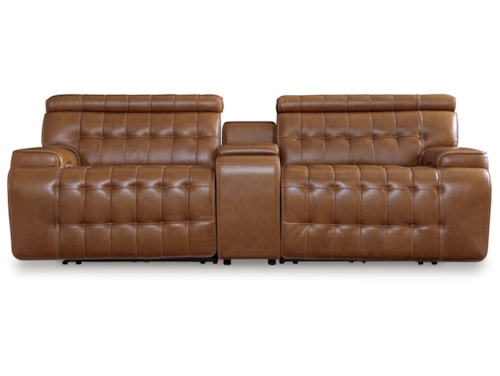 Leather Match 3-Piece Power Reclining Sectional Loveseat With Console
