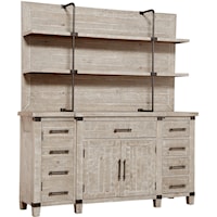 Rustic Farmhouse Sideboard and Hutch with Dual AC Outlets