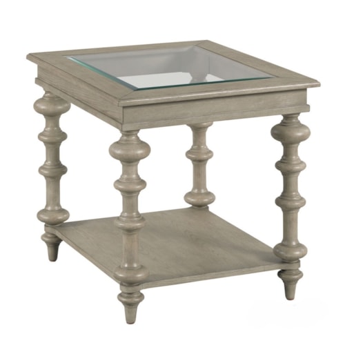 Transitional End Table with Glass Top