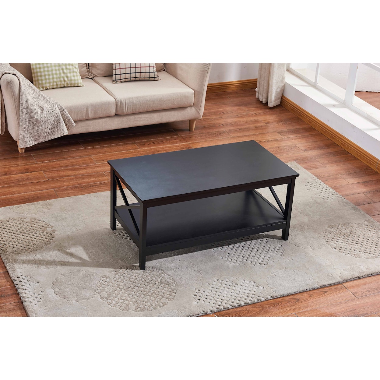Milton Greens Stars Coffee Tables BLACK X-SIDE PANEL COFFEE TABLE | WITH BOTTO