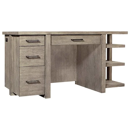 Contemporary Single Pedestal Desk with Outlets