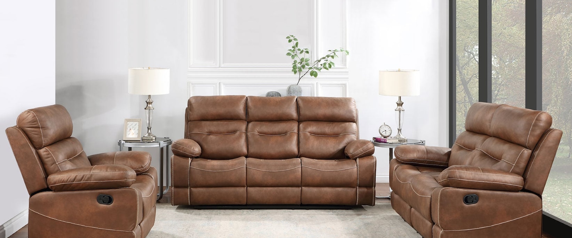 Casual 3-Piece Living Room Set with Pillow Arms