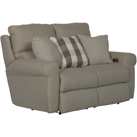 Transitional Power Lay Flat Reclining Loveseat with Built-In USB Ports