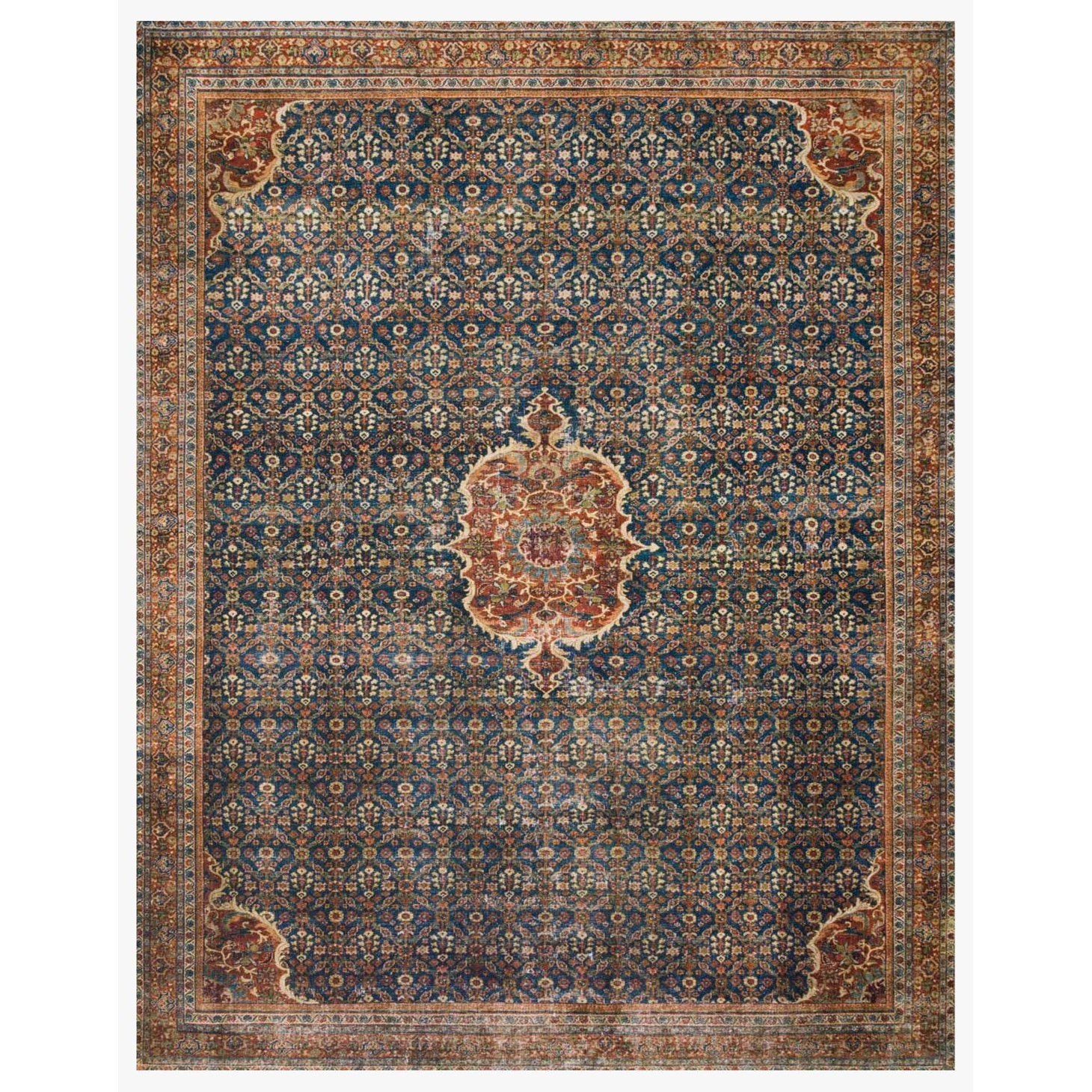 7' 6" x 9' 6" Cobalt Blue/Spice Rug