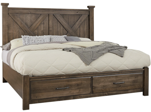 Rustic Queen "X" Panel Bed with Footboard Storage
