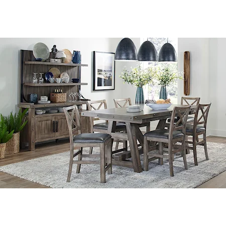 Transitional 10-Piece Counter Height Table Set with Display Hutch