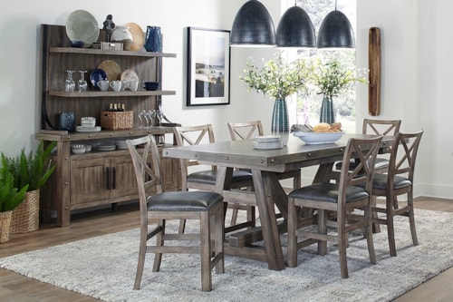 Rustic 10-Piece Counter-Height Dining Set with Buffet and Hutch