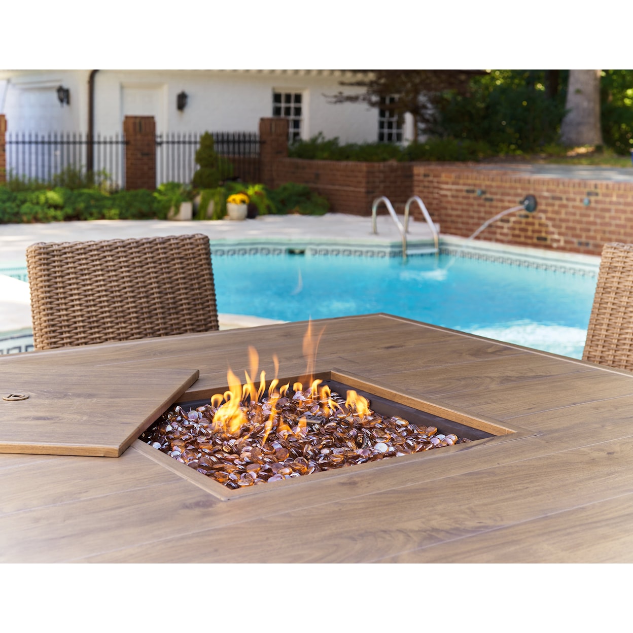 Ashley Furniture Signature Design Walton Bridge Outdoor Bar Table With Fire Pit