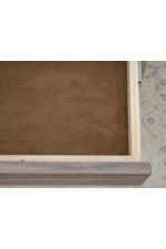 Top drawer is lined with brown microfiber