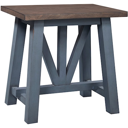 Farmhouse Chairside Table with Trestle Base