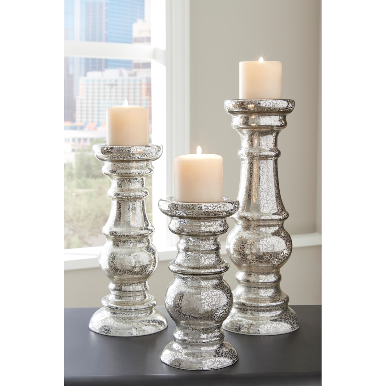 Ashley Signature Design Accents Rosario Silver Finish Candle Holder Set