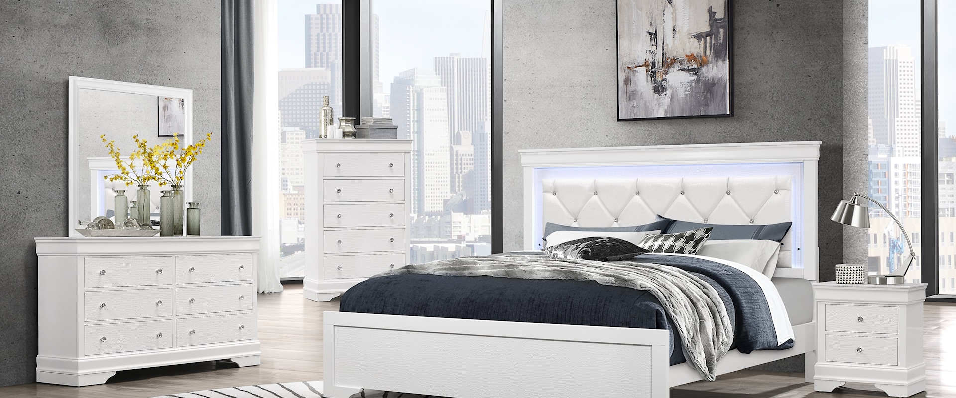 Glam Queen Bedroom Set with LED Lighting