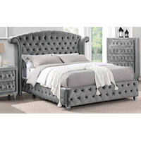 Glam Tufted Upholstered King Bed Gray