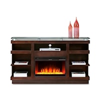 Contemporary 65 Inch Media Console with Glass Top and Electric Fireplace