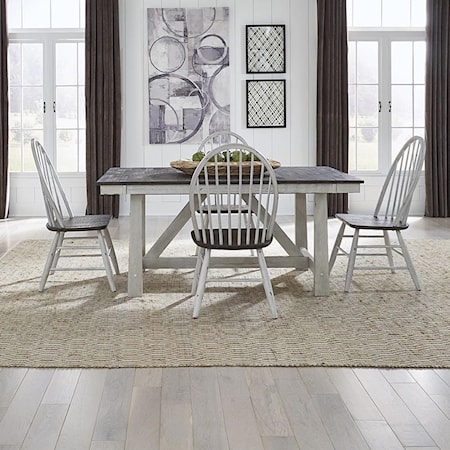 Farmhouse 5-Piece Trestle Table Set