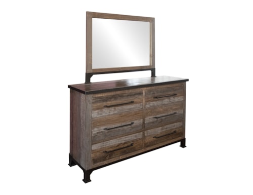 Rustic 6-Drawer Dresser and Mirror Set