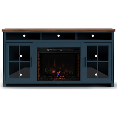 Cottage 74" Fireplace TV Console with Wire Management Holes
