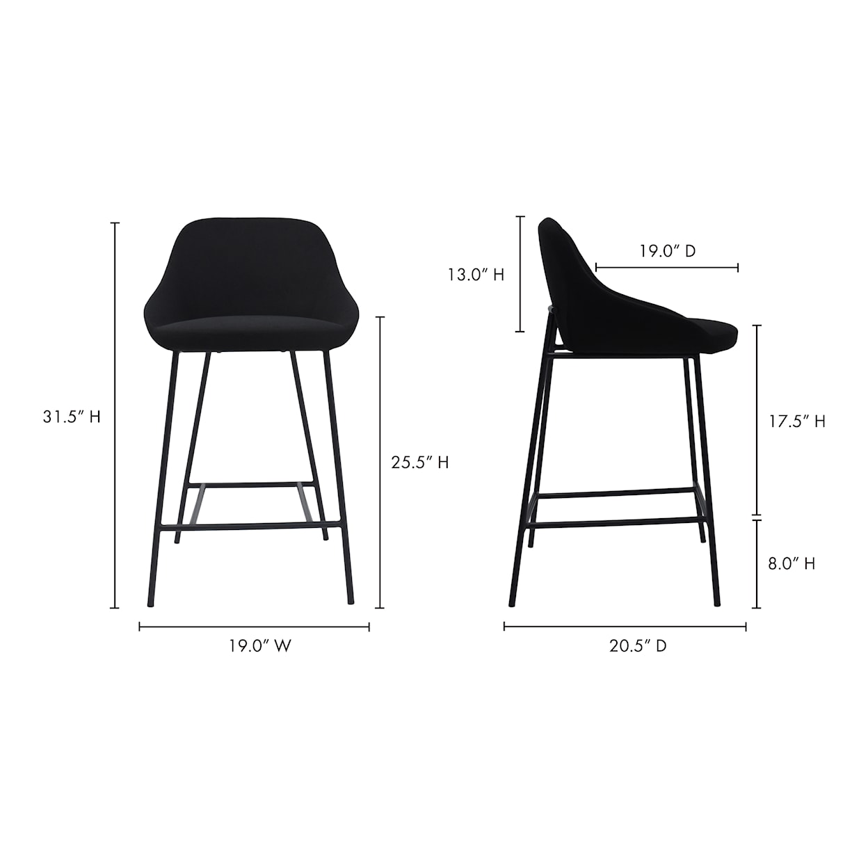 Moe's Home Collection Shelby Shelby Counter Stool Black