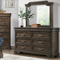 Traditional 6-Drawer Dresser and Arched Mirror