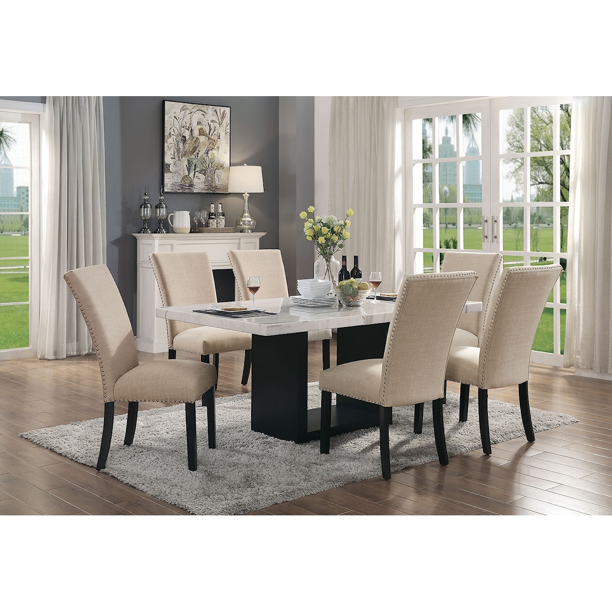 Furniture of America - FOA Kian 7-Piece Dining Table Set