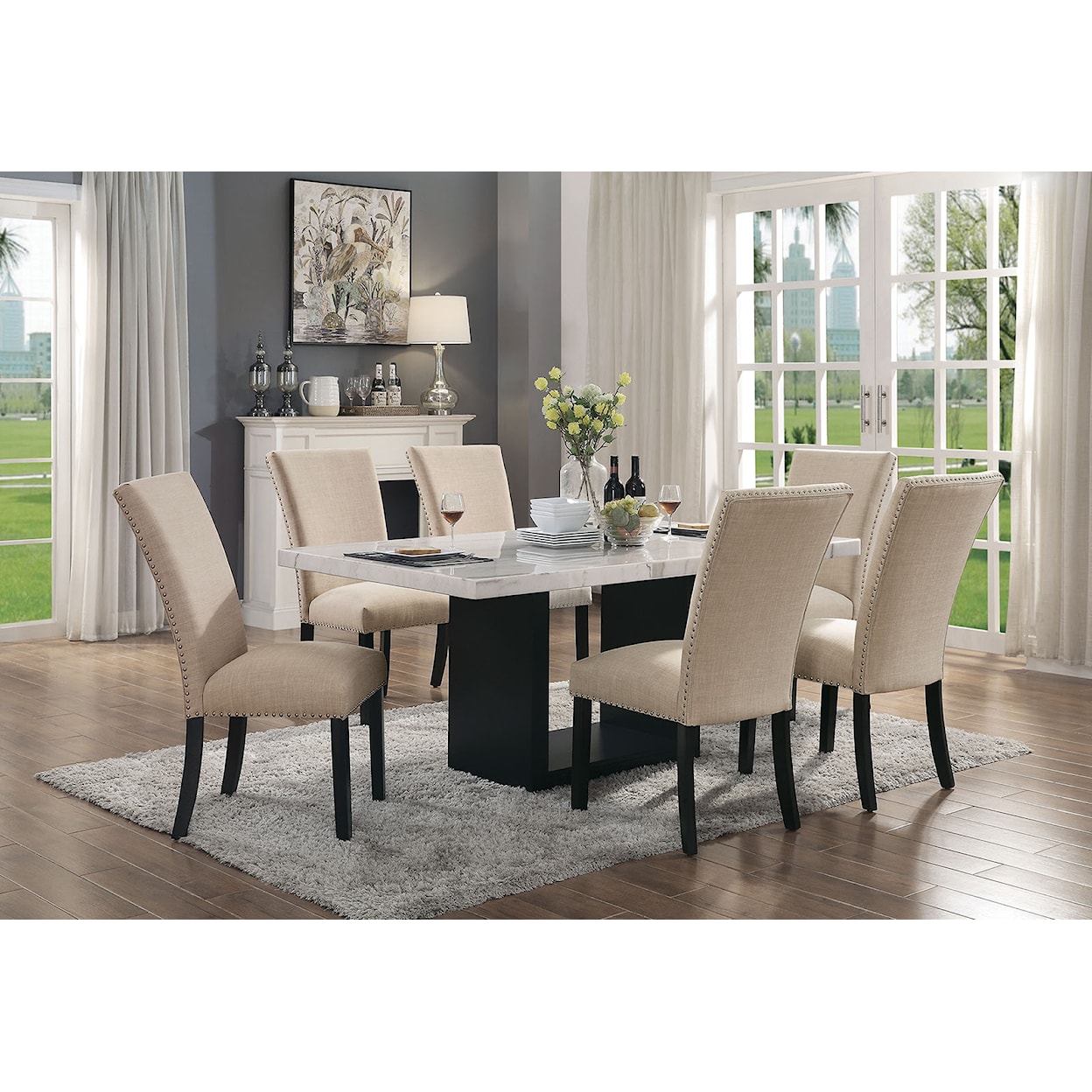 Furniture of America Kian 7-Piece Dining Table Set