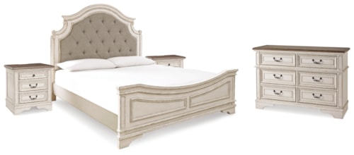 King Panel Bed, Dresser And 2 Nightstands
