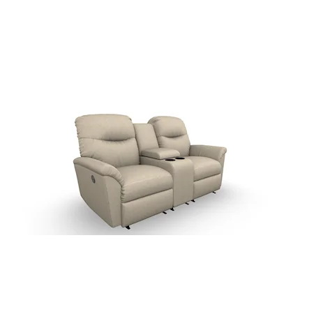 Casual Power Reclining Space Saver Loveseat with Cupholder Storage Console and Power Headrests