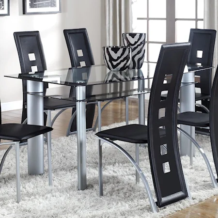 Contemporary Dining Table with Glass Top and Shelf