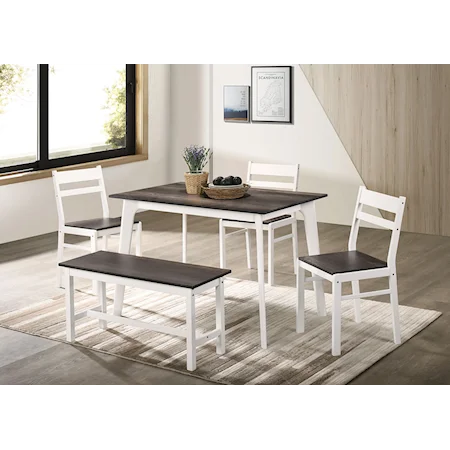 5-Piece Transitional Dining Table Set with Bench