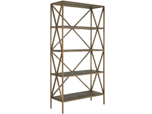 Transitional 4-Shelf Bookcase with Smoked Gold Accents