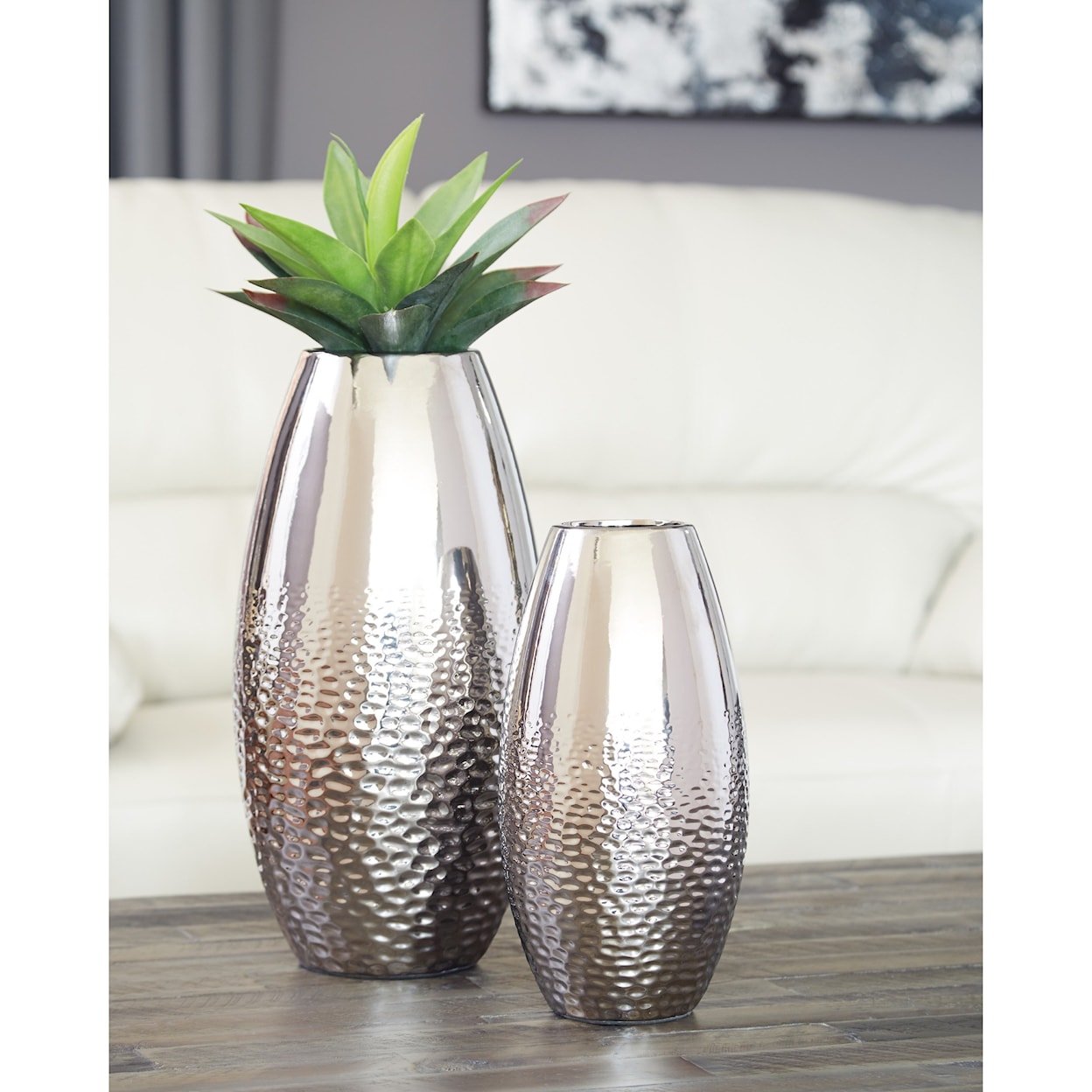 Signature Design by Ashley Accents Dinesh Silver Finish Vase Set