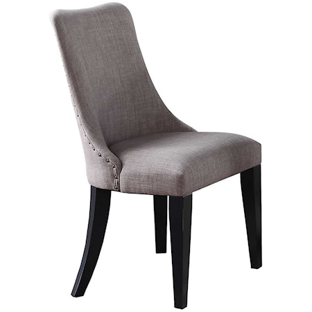 Contemporary Upholstered Barrel Back Side Chair with Nailhead Trim