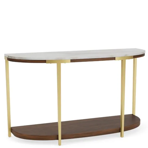 Glam Demilune Sofa Table with Stone Top