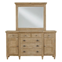 Modern Farmhouse Dresser & Mirror Set with Three Felt Lined Top Drawers