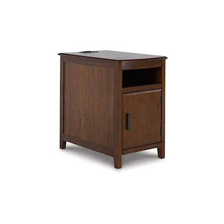 Cherry Finish Chairside End Table with Pull-Out Tray