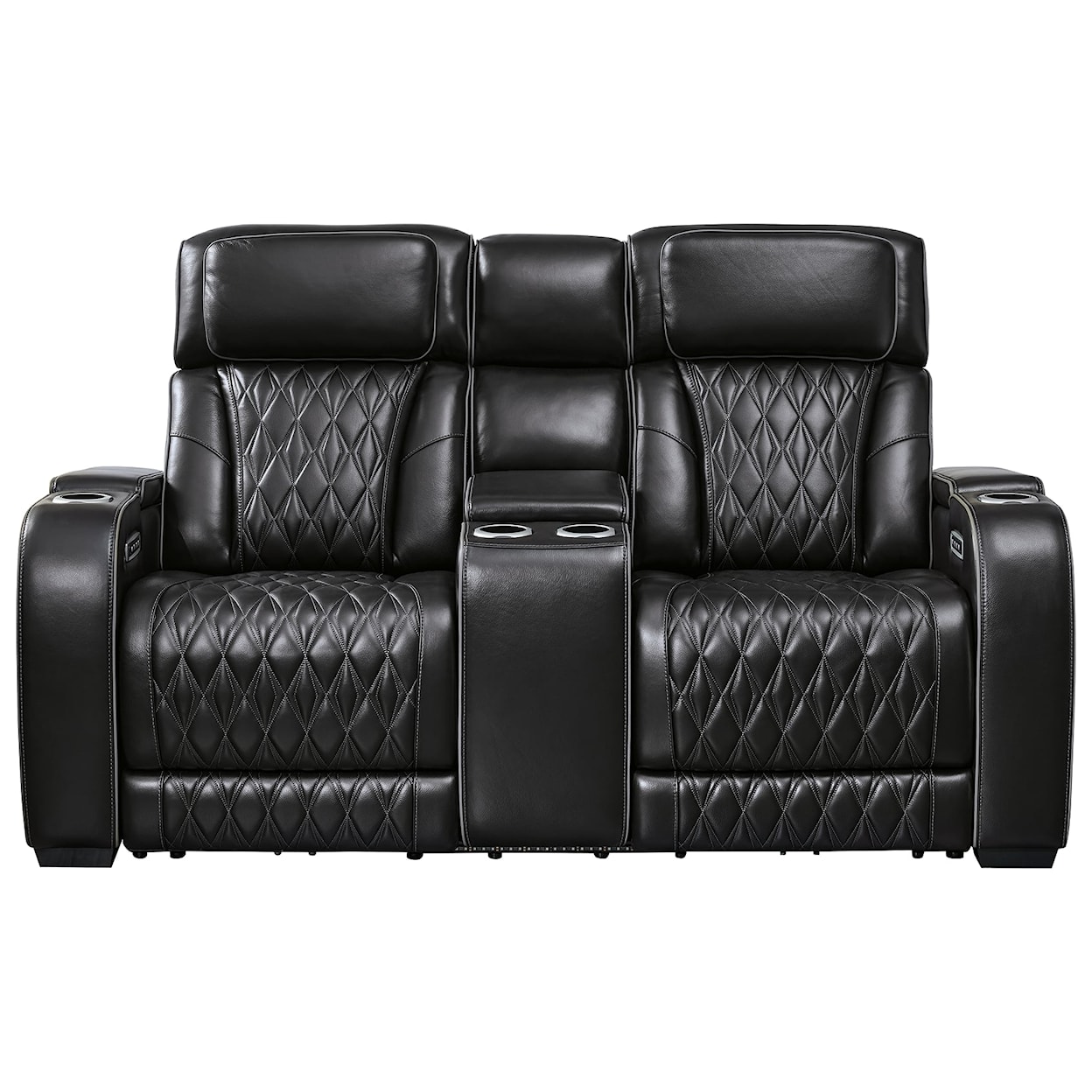 Benchcraft Boyington Power Recl Loveseat w/ Console & Adj Hdrsts