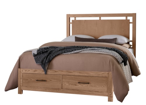 Transitional Queen Floating Panel Bed with Footboard Storage