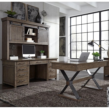 Rustic Industrial 3-Piece Office Set with Wire Management