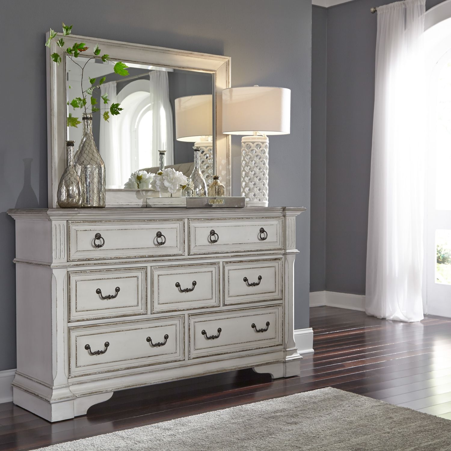Liberty Furniture Abbey Park 7-Drawer Dresser and Landscape Mirror