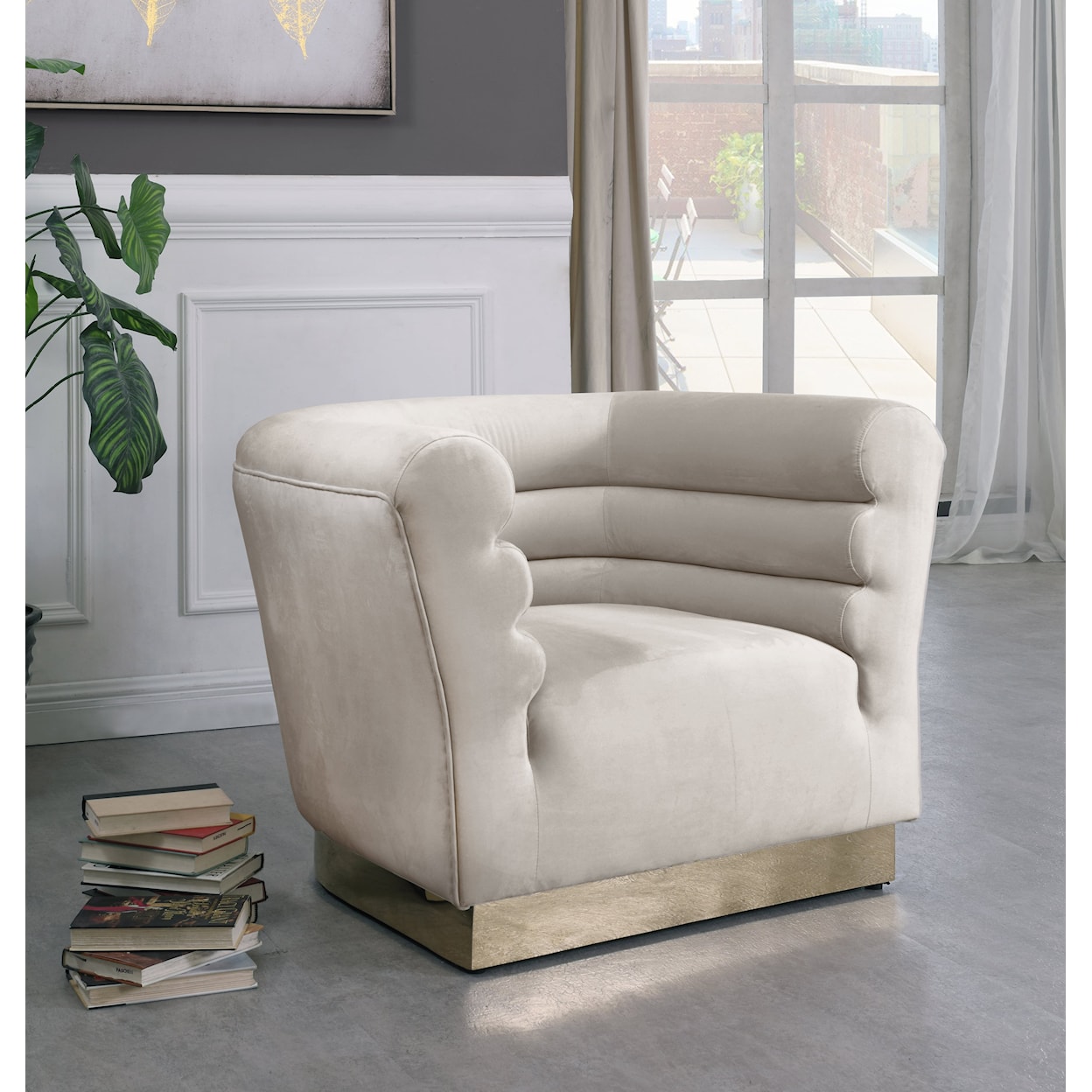 Meridian Furniture Bellini 3-Piece Cream Velvet Living Room Group