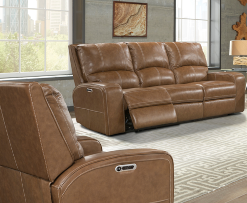 Casual Power Reclining Sofa and Recliner Set with Power Headrests