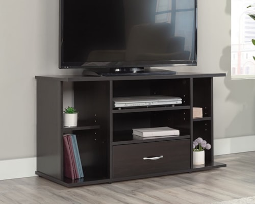 Transitional Panel TV Stand with Adjustable Shelves